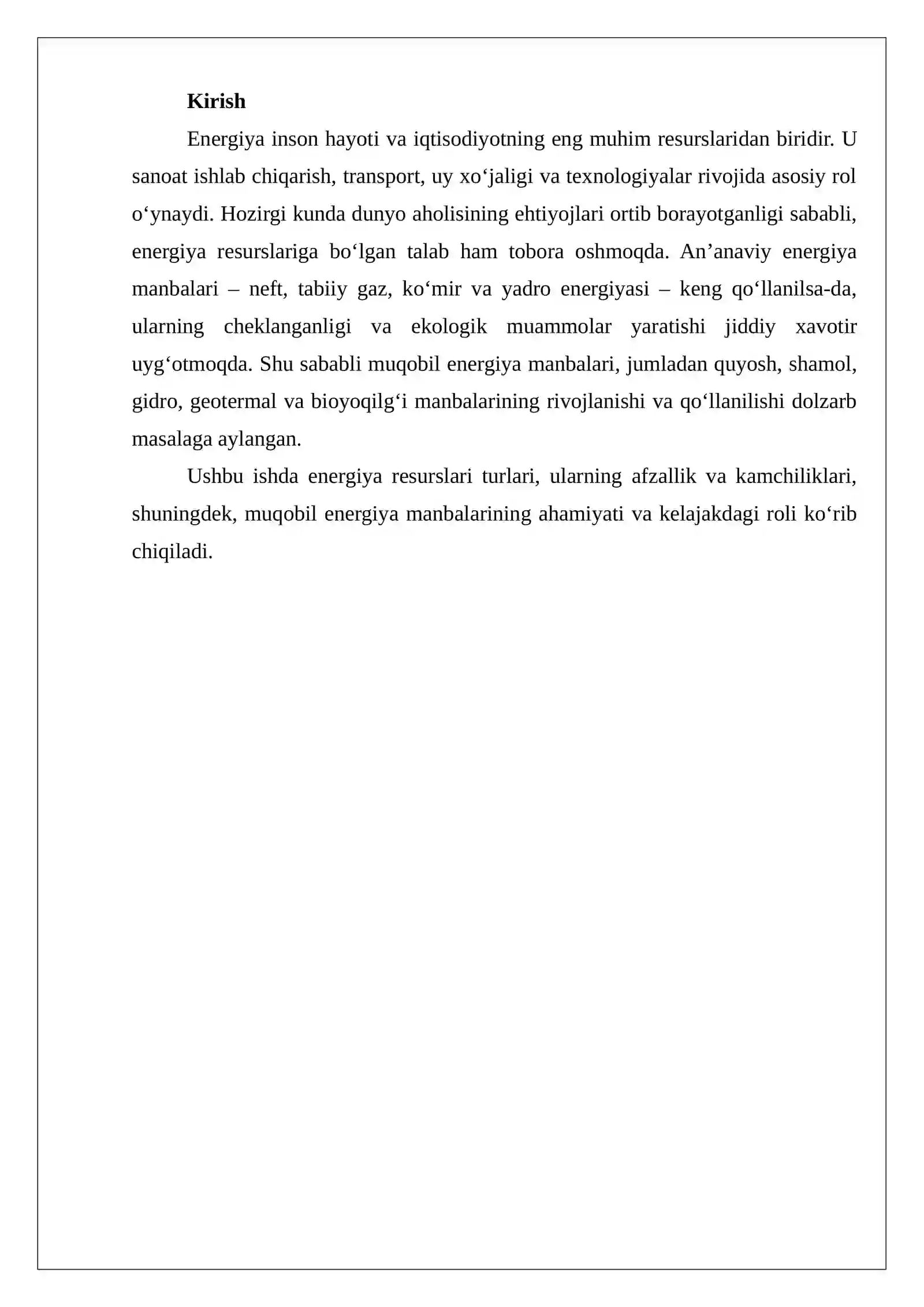 Energiya resurslari va muqobil energiya manbalari 2