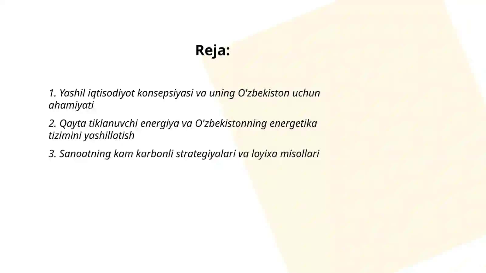 Yashil iqtisodiyotning ahamyati va O’zbekiston ekalogiyasiga tasiri 2