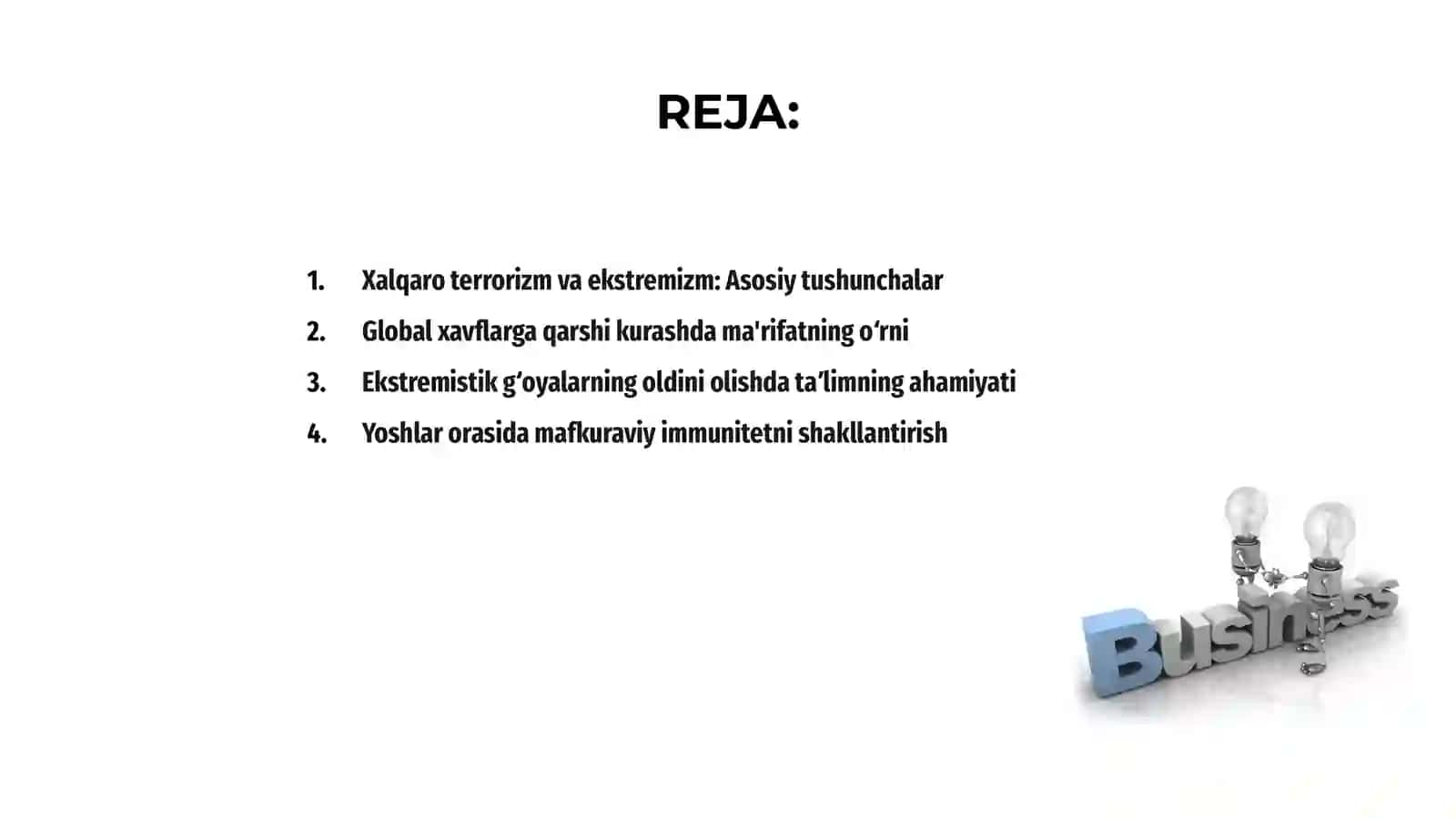 Xalqaro terorizm va ekstremizmga qarshi ma'rifat bilan kurashishni sifat jihatdan yangi bosqichga ko'tarish borasidagi vazifalar 2