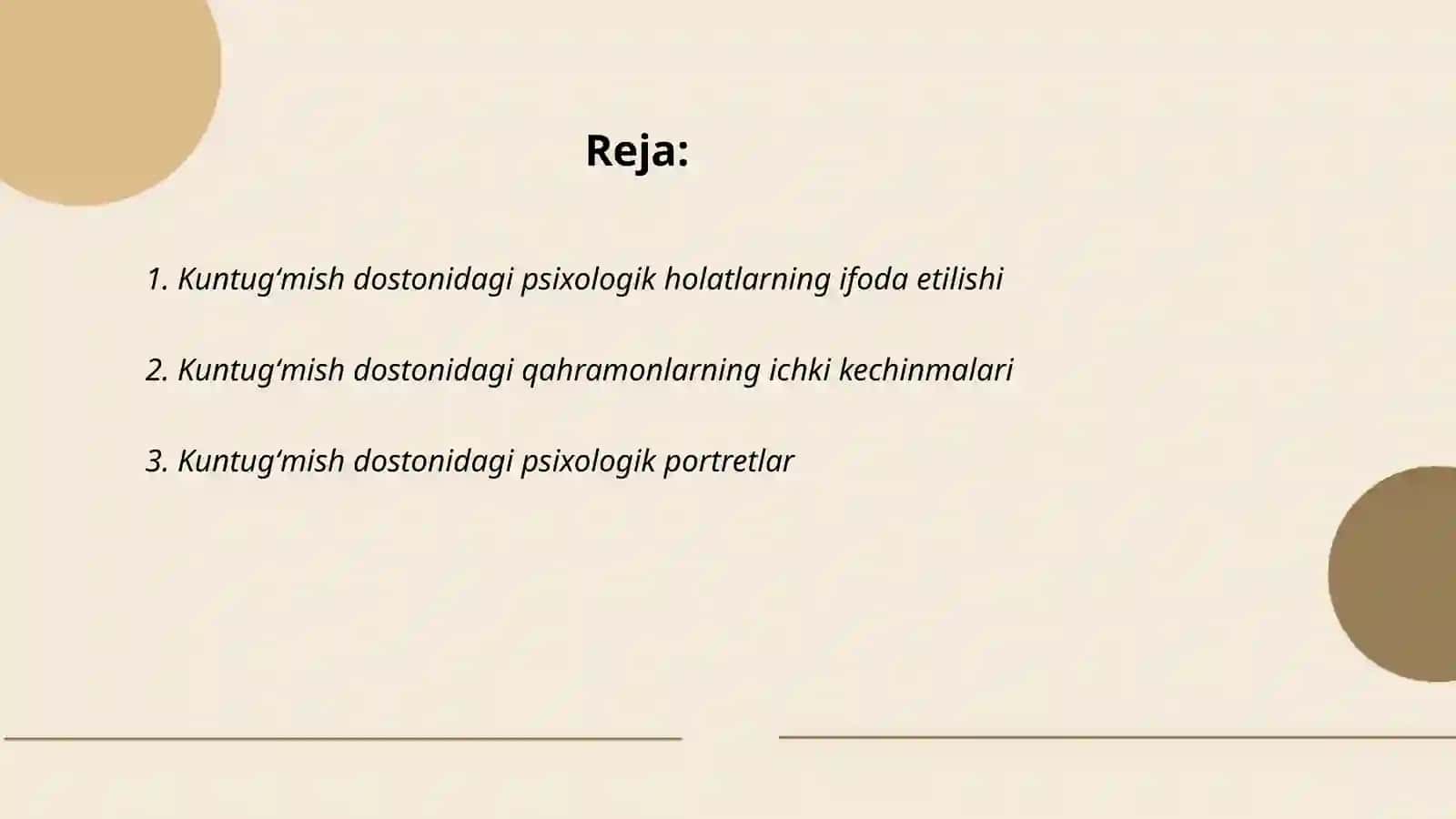 Kuntugʻmish dostonidagi psixologik holatini ifoda etilishi, Alisher Navoiy ijodida folklor anʼanalari, Oʻzbek folkorshunosligida ingliz tadrijiy taraqqiyoti, Toʻra Mirzayev va Mamatqul Joʻrayevlarning oʻzbek folklorshunosligiga qoʻshgan hissasi 2