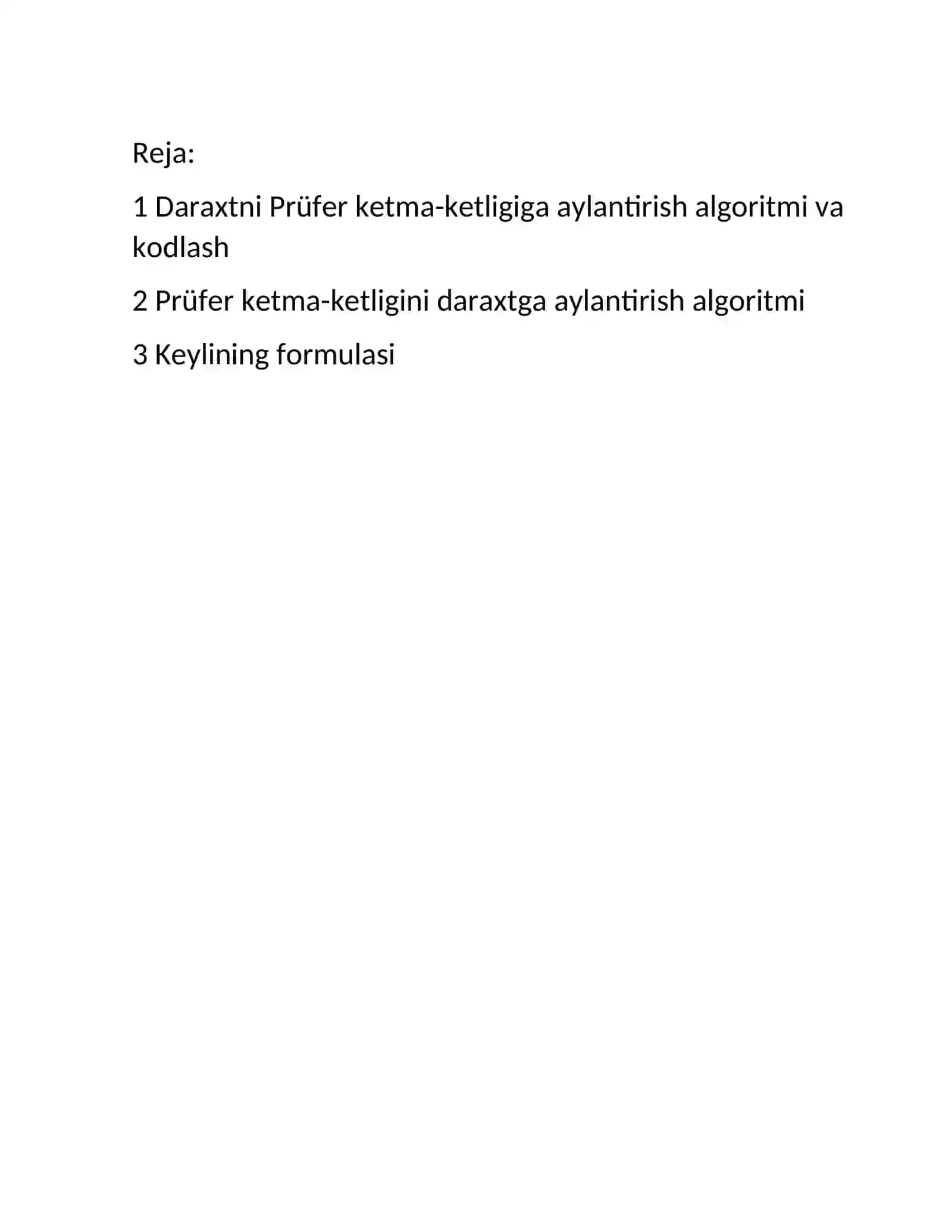 Daraxtlarni Prufer usulida kodlash 2