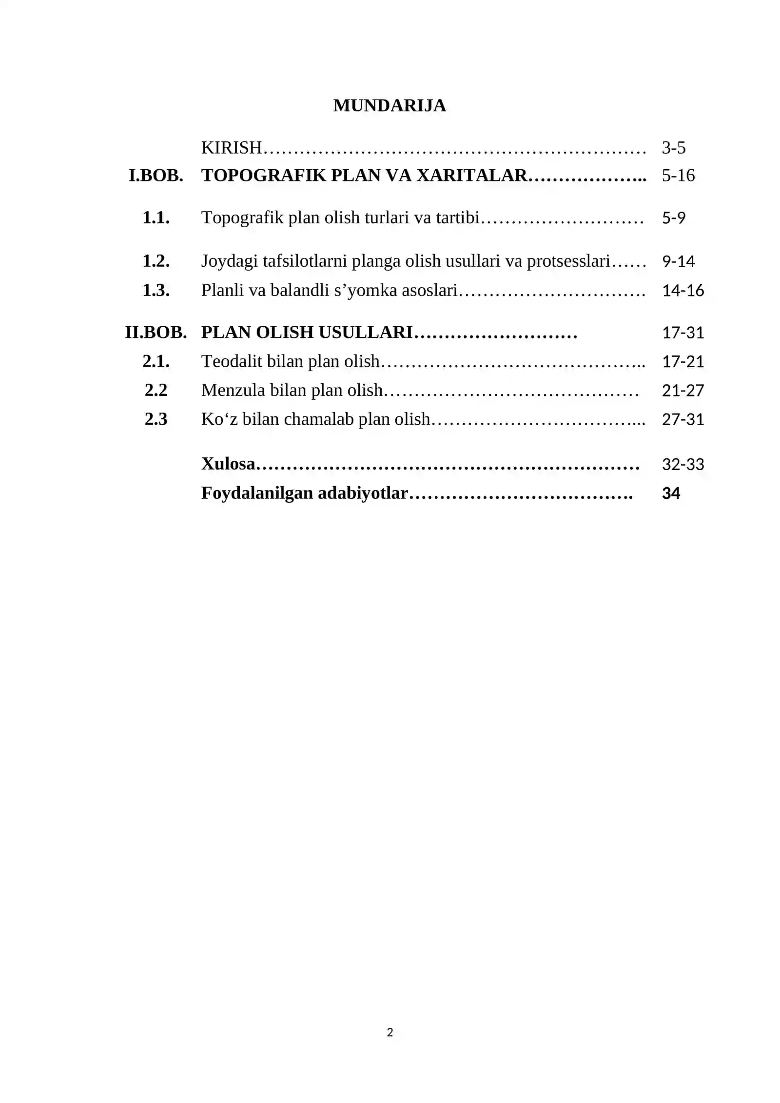 KURS ISHI: “Plan olish haqida tushuncha” 2