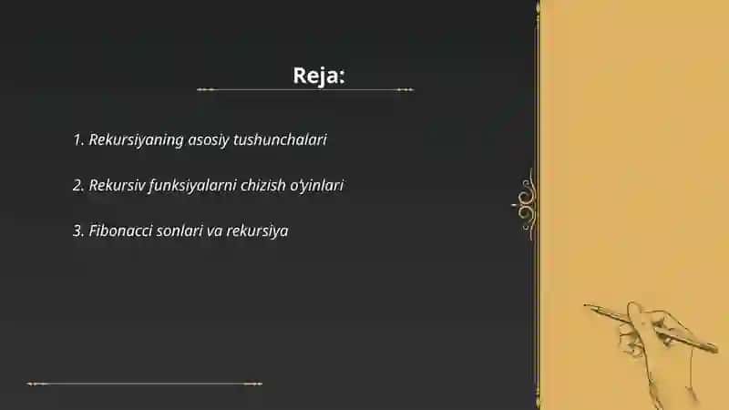 Rekursiya tushunchasini õrgatuvchi õyinlashtirilgandastur 2
