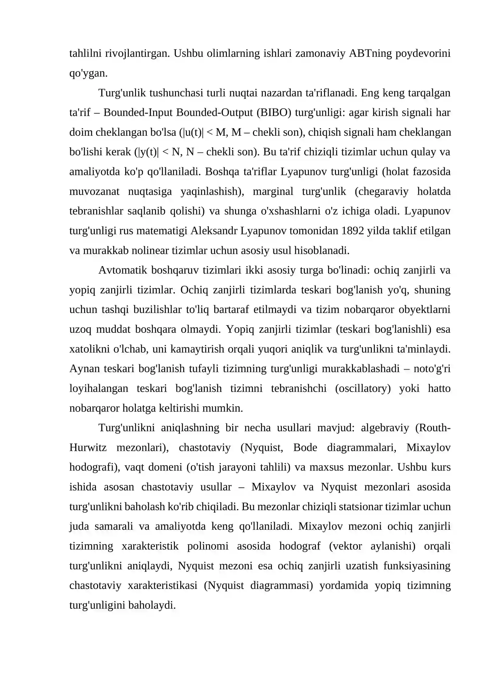 Avtomatik boshqaruv tizimining turg'unligini aniqlash 2