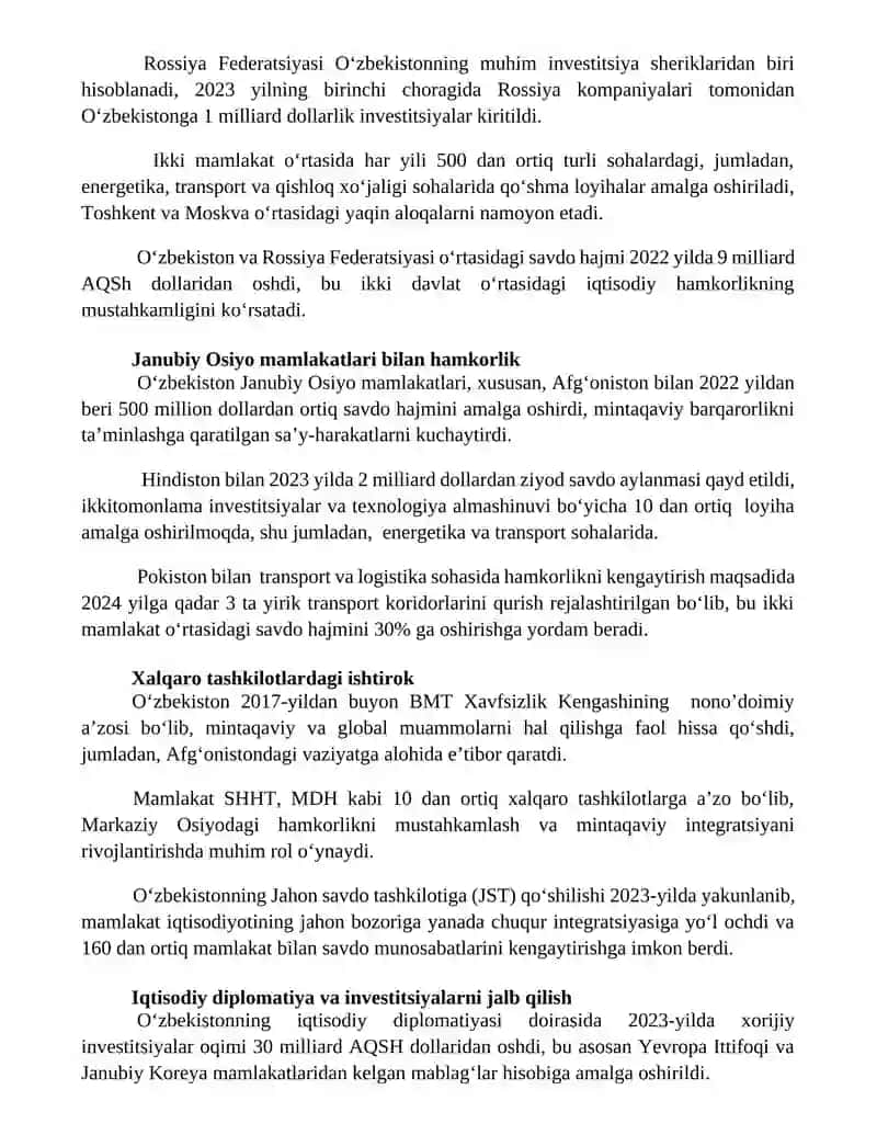 Oʻzbekiston respublikasi tashqi siyosatining muhim yoʻnalishlari 2