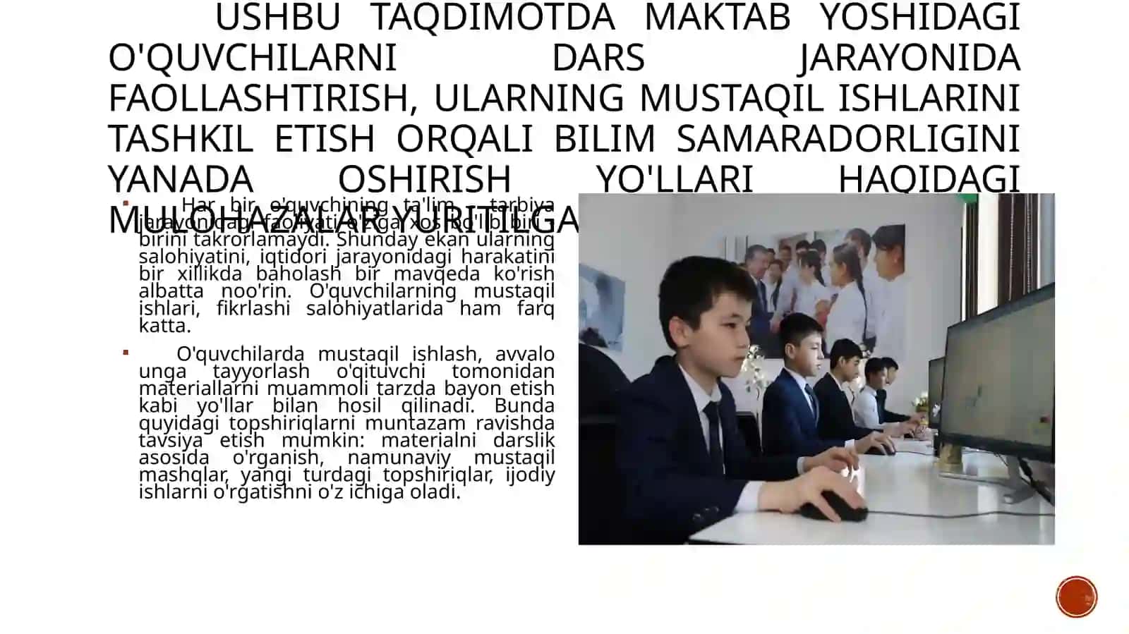 Oʻquvchilarning mustaqil ishlarini tashkil etish 2