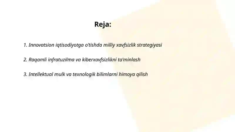 Innovatsion iqtisodiyotga oʻtish sharoitida xavfsizlikni taʼminlash shartlari 2