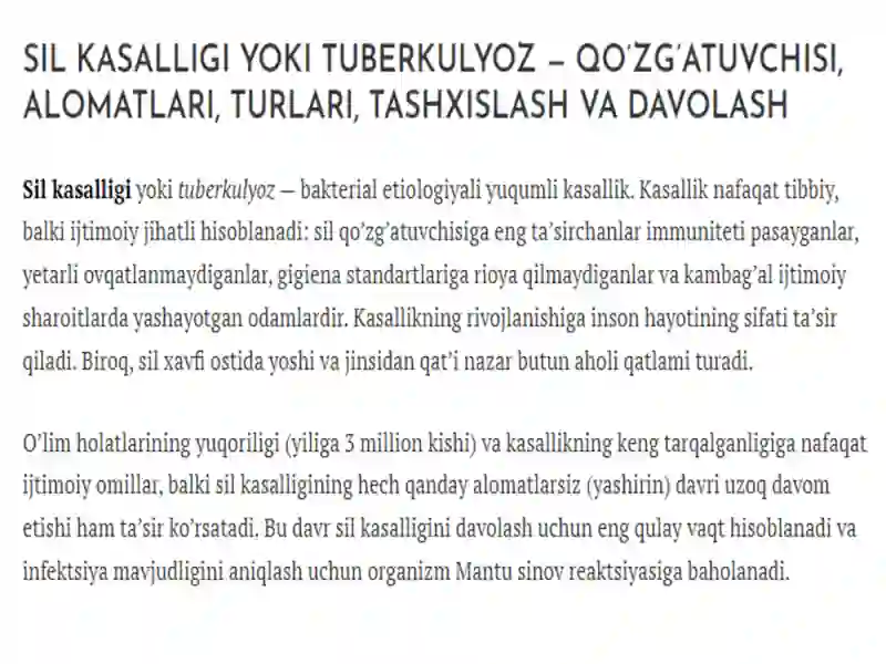 Sil kasalligi haqida ma’lumotlar. 2