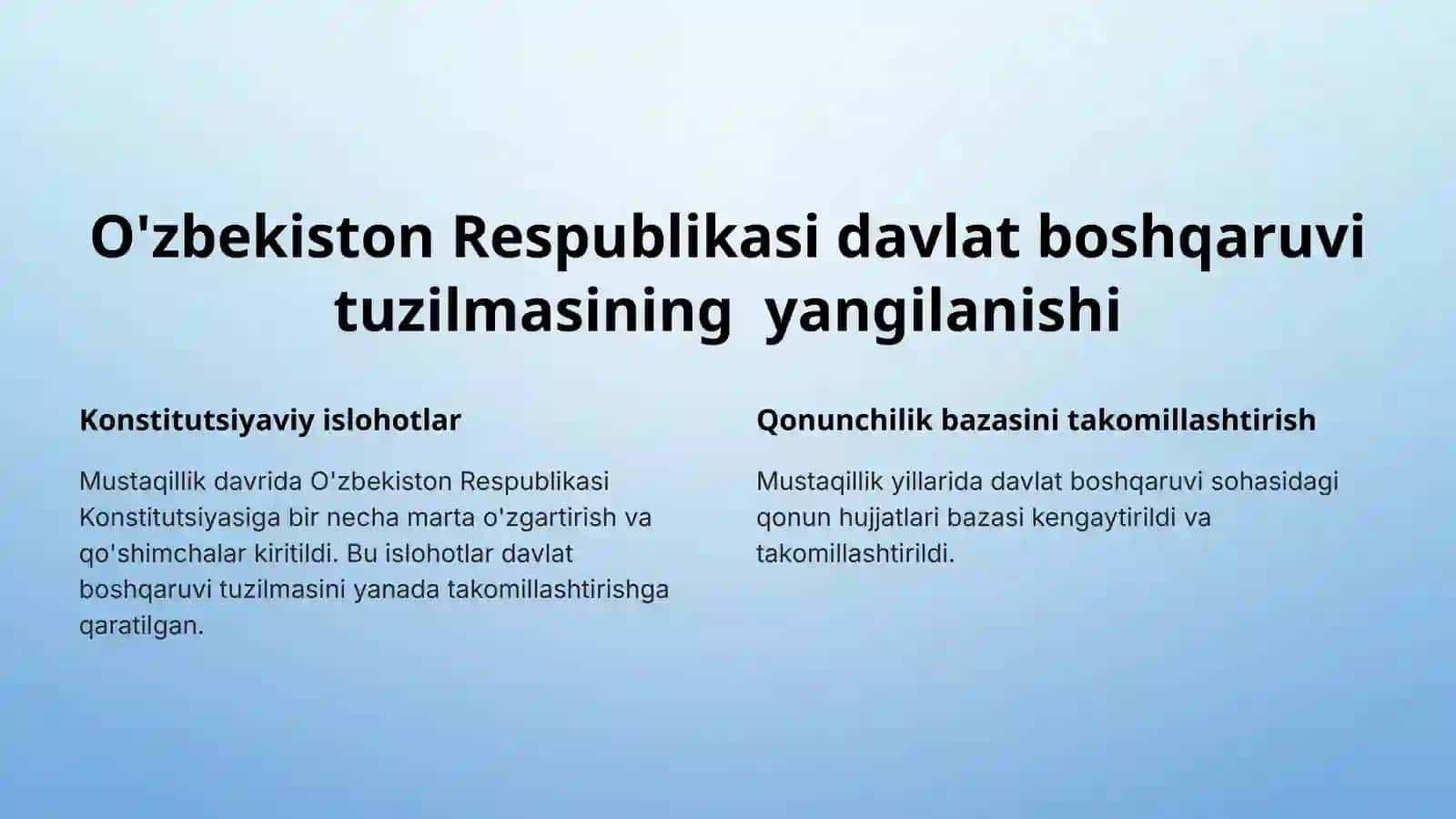 Mustaqillik yillarida boshqaruv tizimida o'tkazilgan islohotlar 2