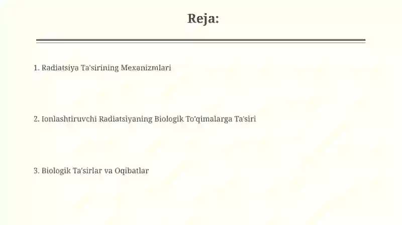 Ionlashtiruvchi nurlar biologik toʻqimalarga ta'siri 2