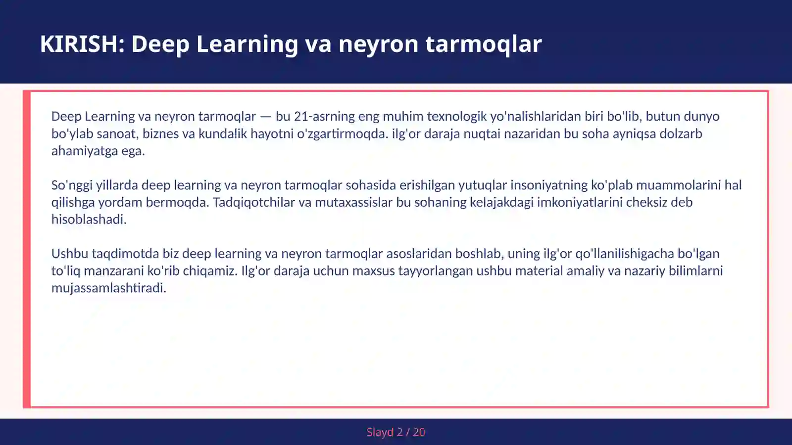 Deep Learning va Neyron Tarmoqlar 2