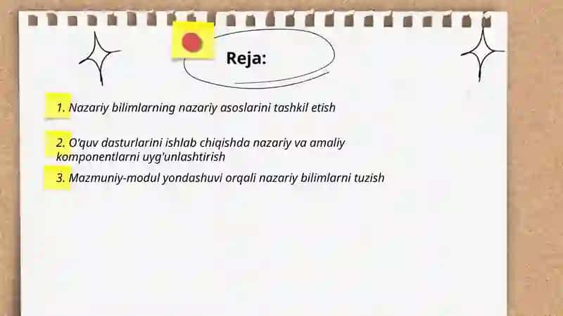 Nazariy bilim va amaliy ko'nikmalar tashkil etish 2
