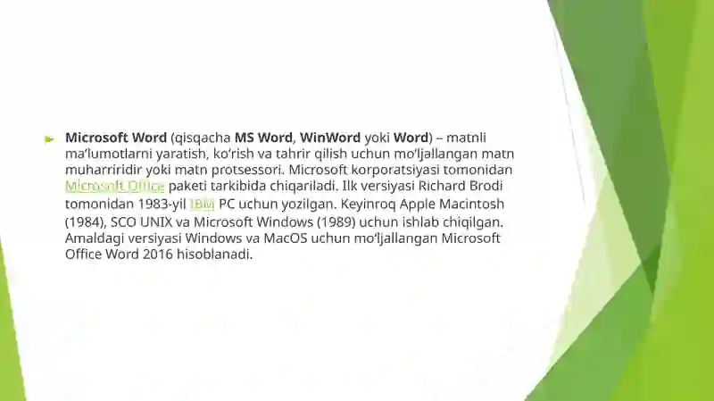 Word dasturida ishlash asoslari 2