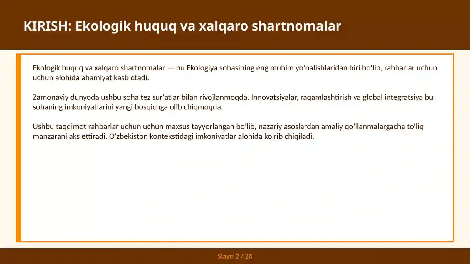 Ekologik huquq va xalqaro shartnomalar 2