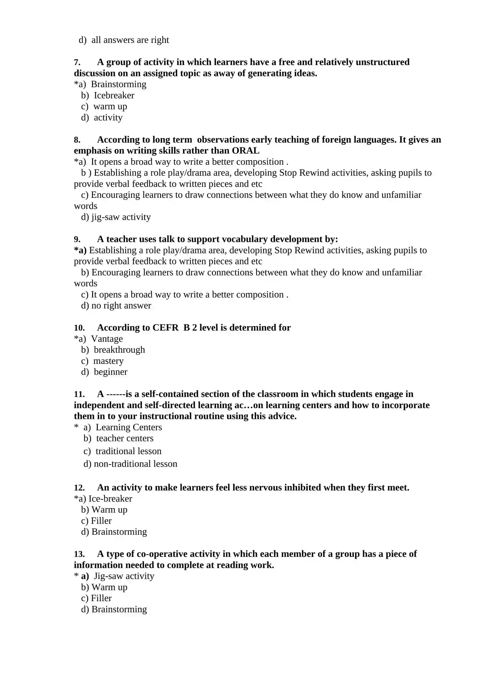 Xorijiy (ingliz) tili o`qituvchilari malaka oshirish ta`lim yo`nalishi bitiruvchilarining tayyorgarligi hamda kompetentligini aniqlash uchun tuzilgan test savolnomalari 2