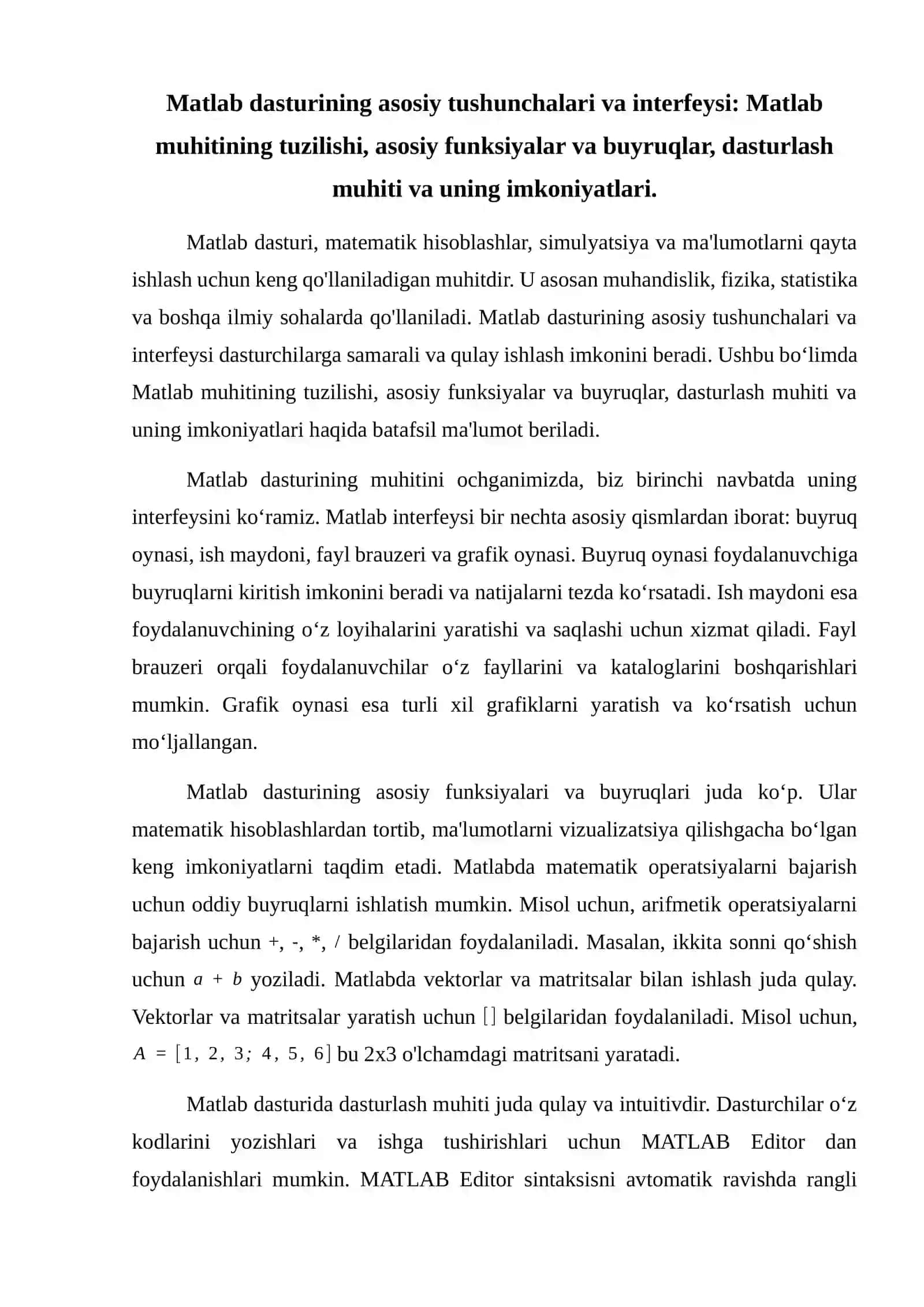 Matlab dasturida dasturlash asoslari 2