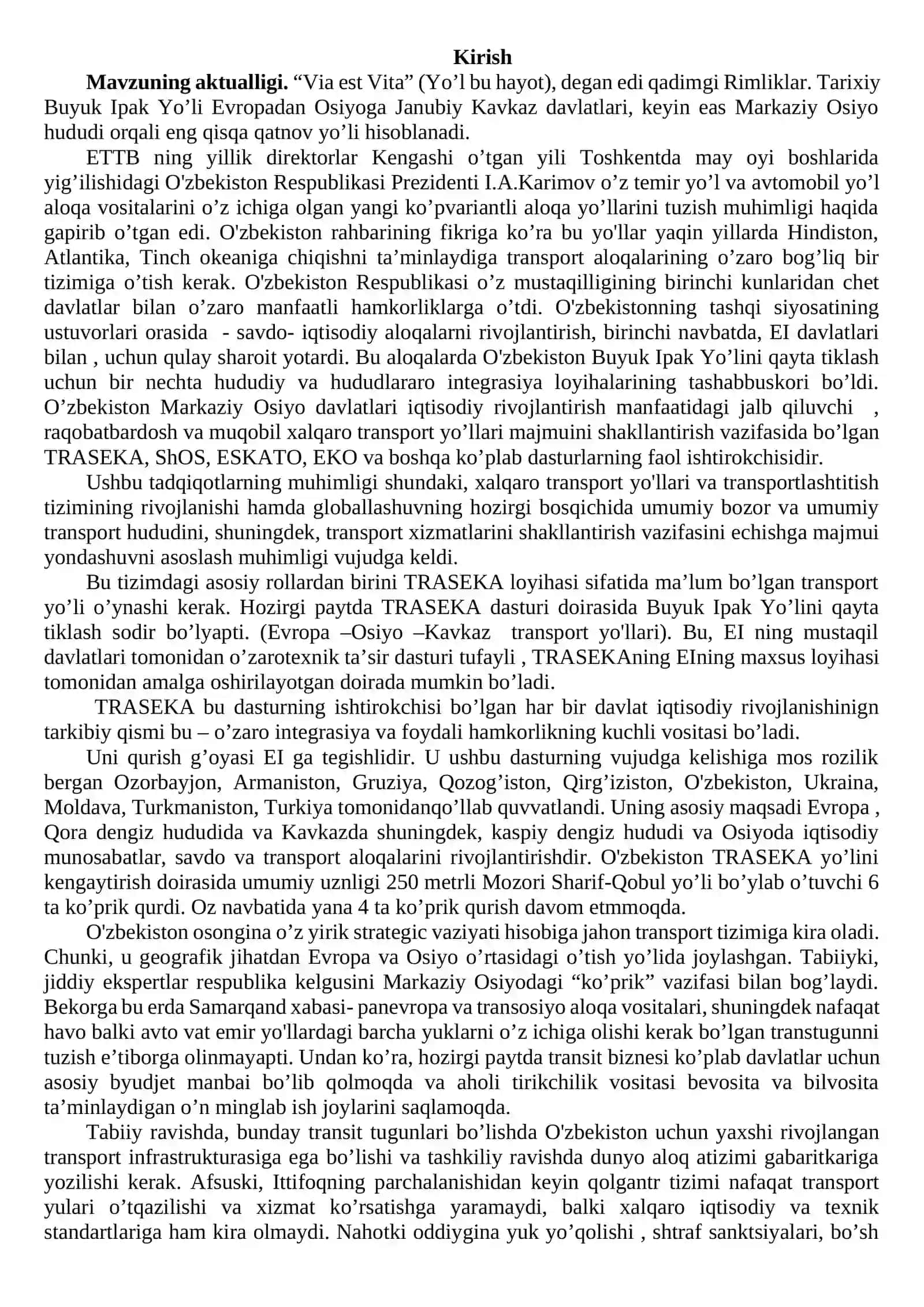 O’zbekiston iqtisodiyoti rivojlanishida xalqaro transport yo’llarining roli 2