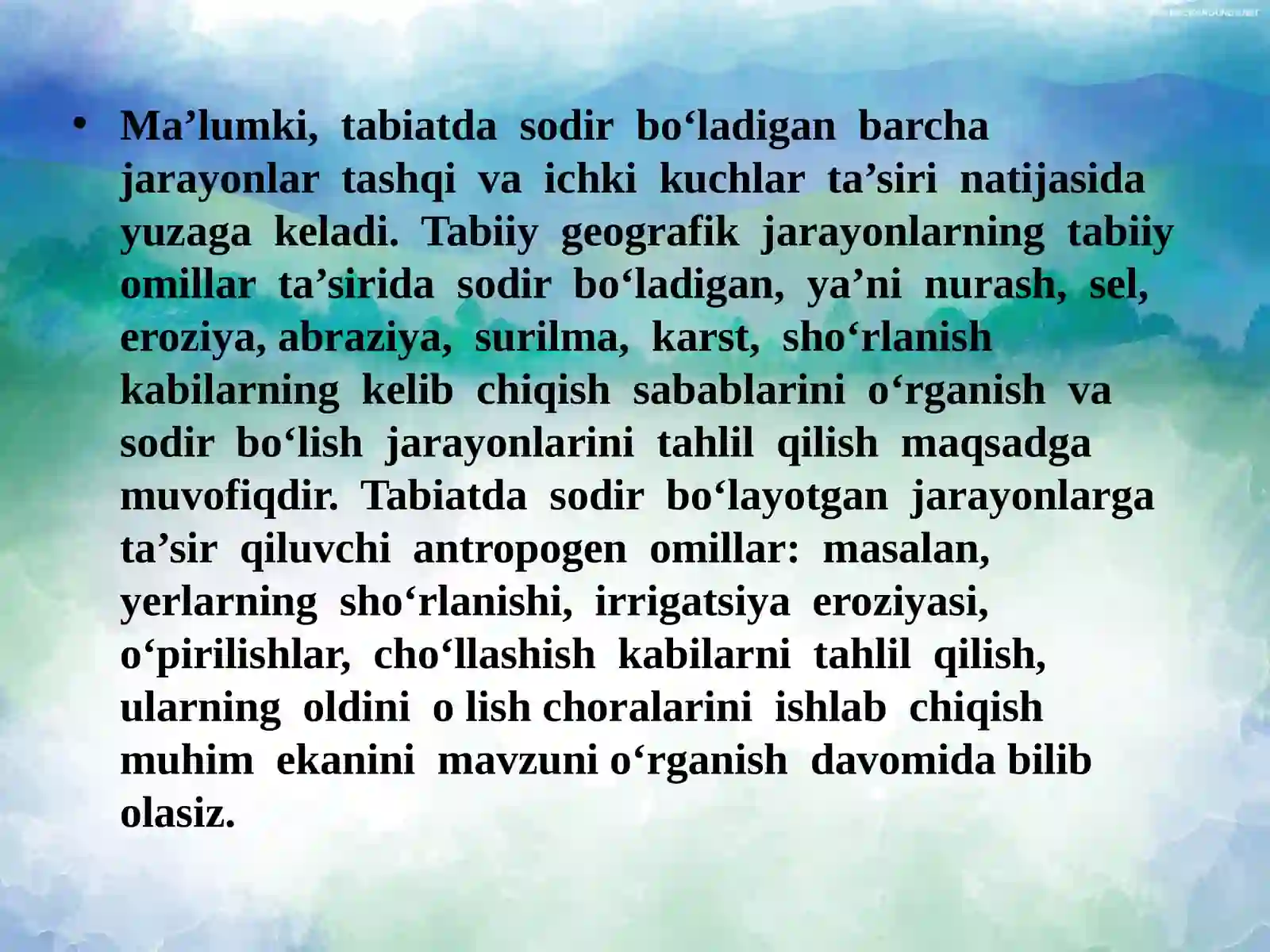 TABIIY GEOGRAFIK JARAYONLAR 2