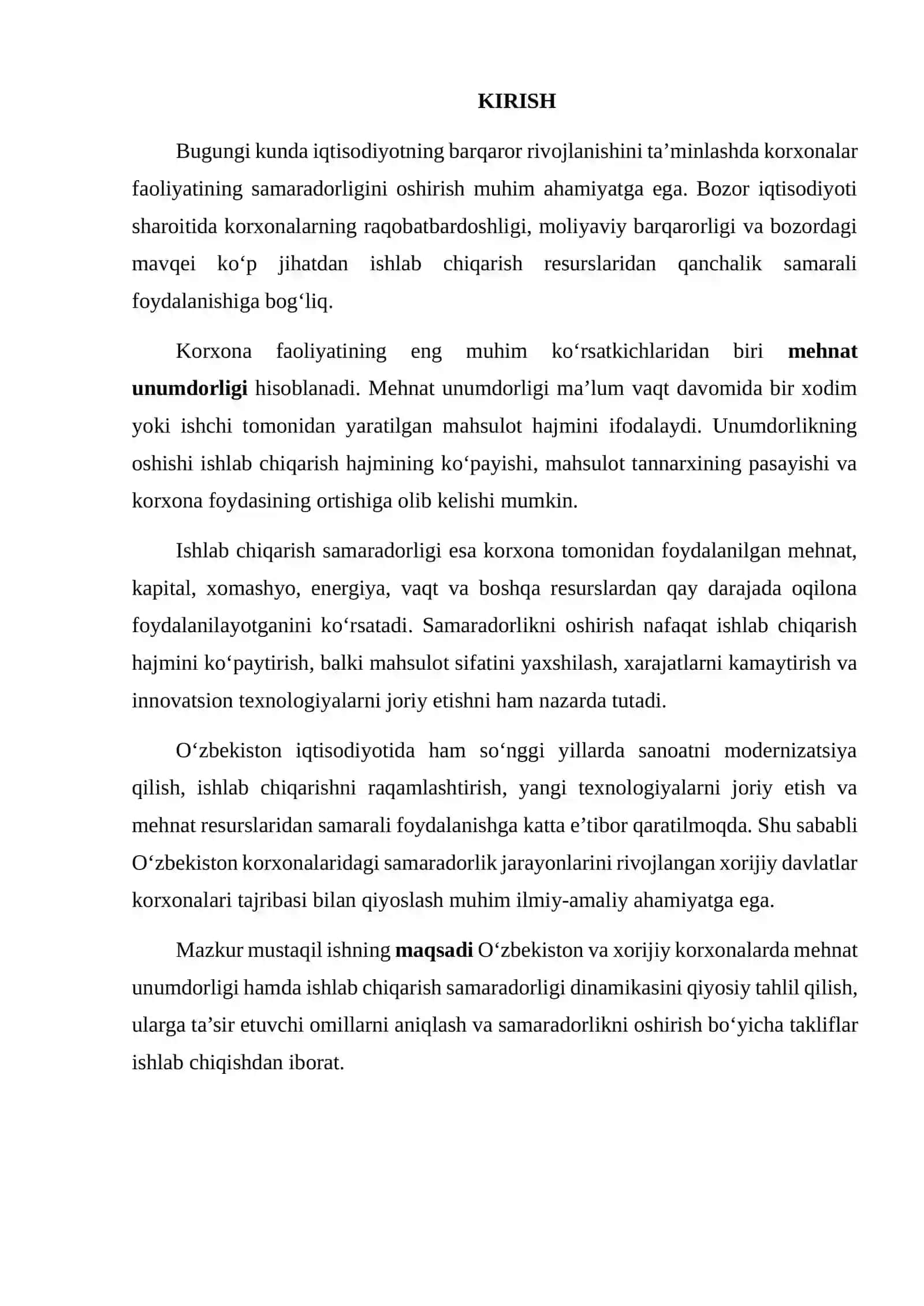 O‘ZBEKISTONDA VA XORIJIY KORXONALARDA MEHNAT UNUMDORLIGI VA ISHLAB CHIQARISH SAMARADORLIGI DINAMIKASINING QIYOSIY TAHLILI HAMDA KORXONA SAMARADORLIGIGA TA’SIR QILUVCHI OMILLAR 2