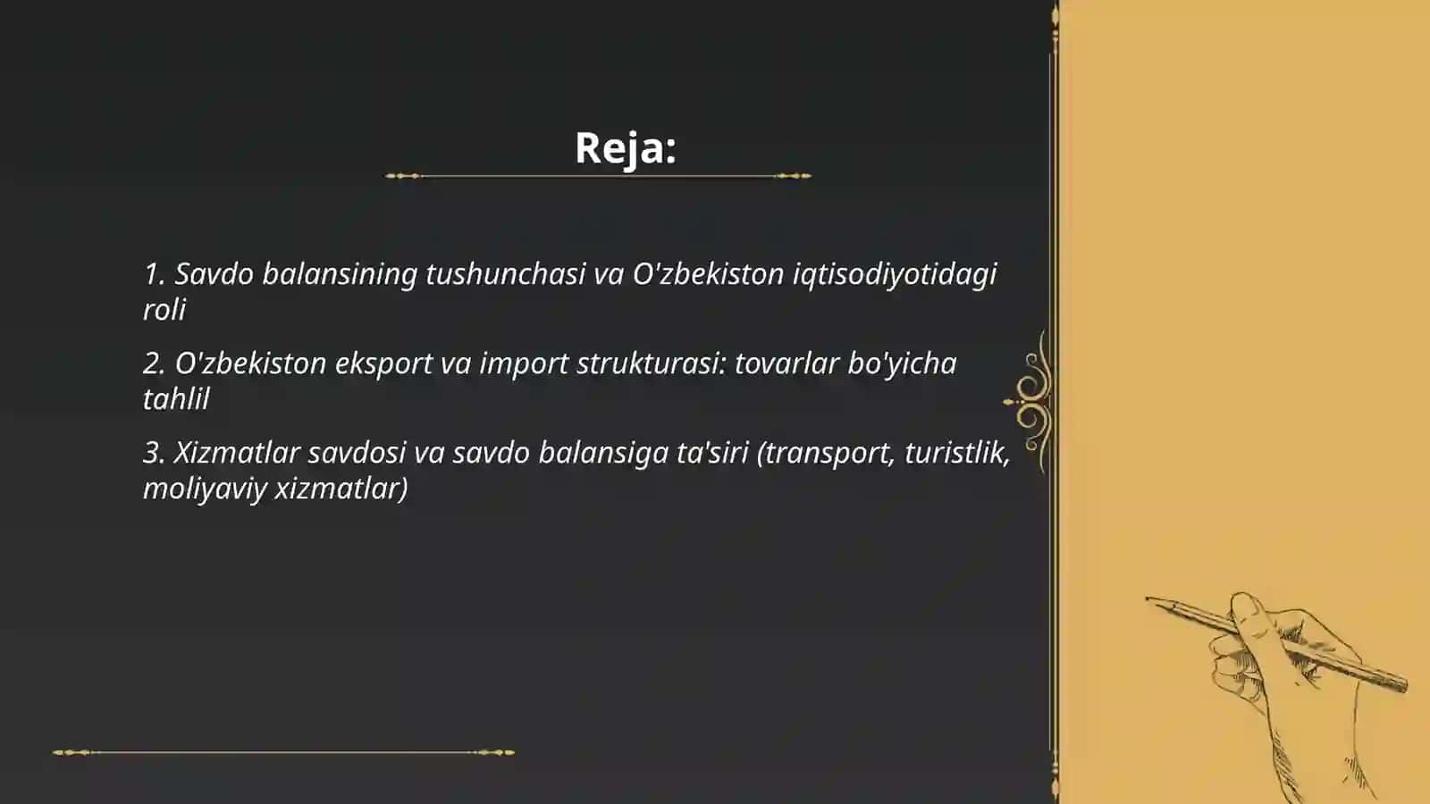 Tashqi savdo va ochiq iqtisodiyot O'zbekistonning savdo balansini tahlil qilish 2