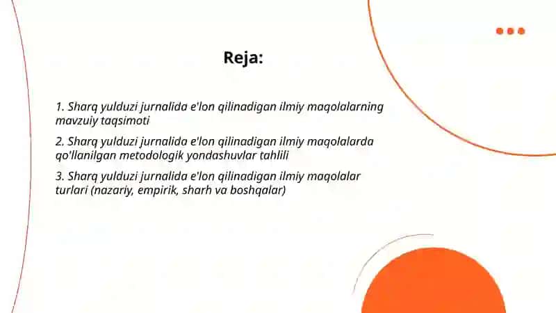 Sharq yulduzi jurnalida e'lon qilinadigan ilmiy maqolalar tahlili 2