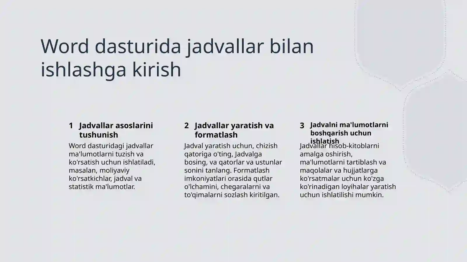 Word dasturida jadvallar bilan ishlash 2