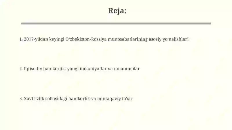 Oʻzbekiston-Rossiya Munosabatlari 2