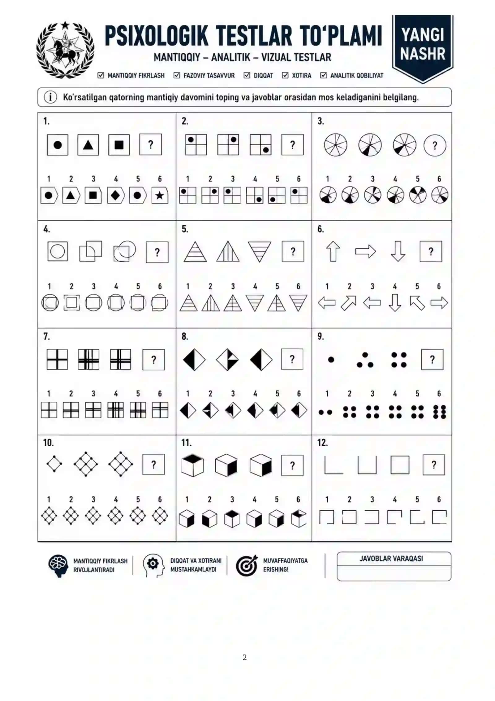 Bojxona qo‘mitasiga ishga kirish uchun IQ test savol-javoblar to‘plami 2