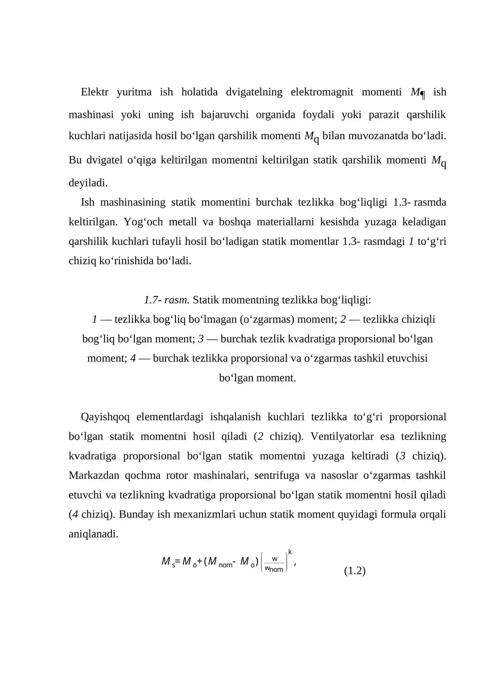 Elektromexanik tizimda qarshilik kuchlari va momentlar 2