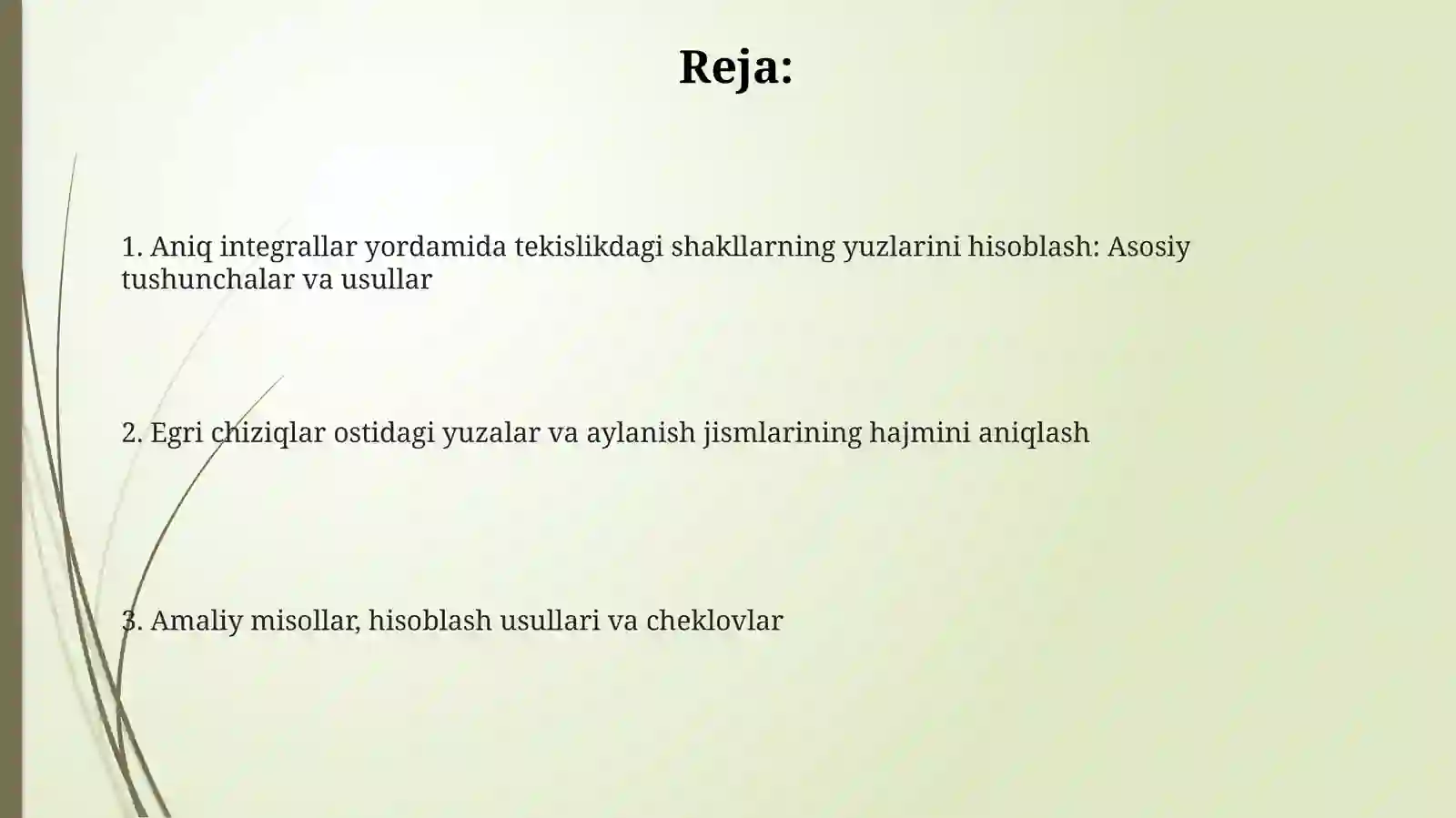 Aniq integral yoramida yassi figuralar yuzlarini hisoblash 2