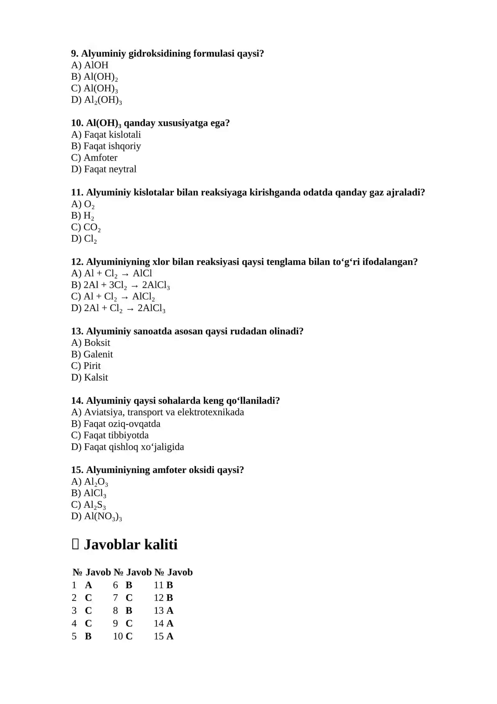 Alyuminiyning kimyoviy xossasi 2