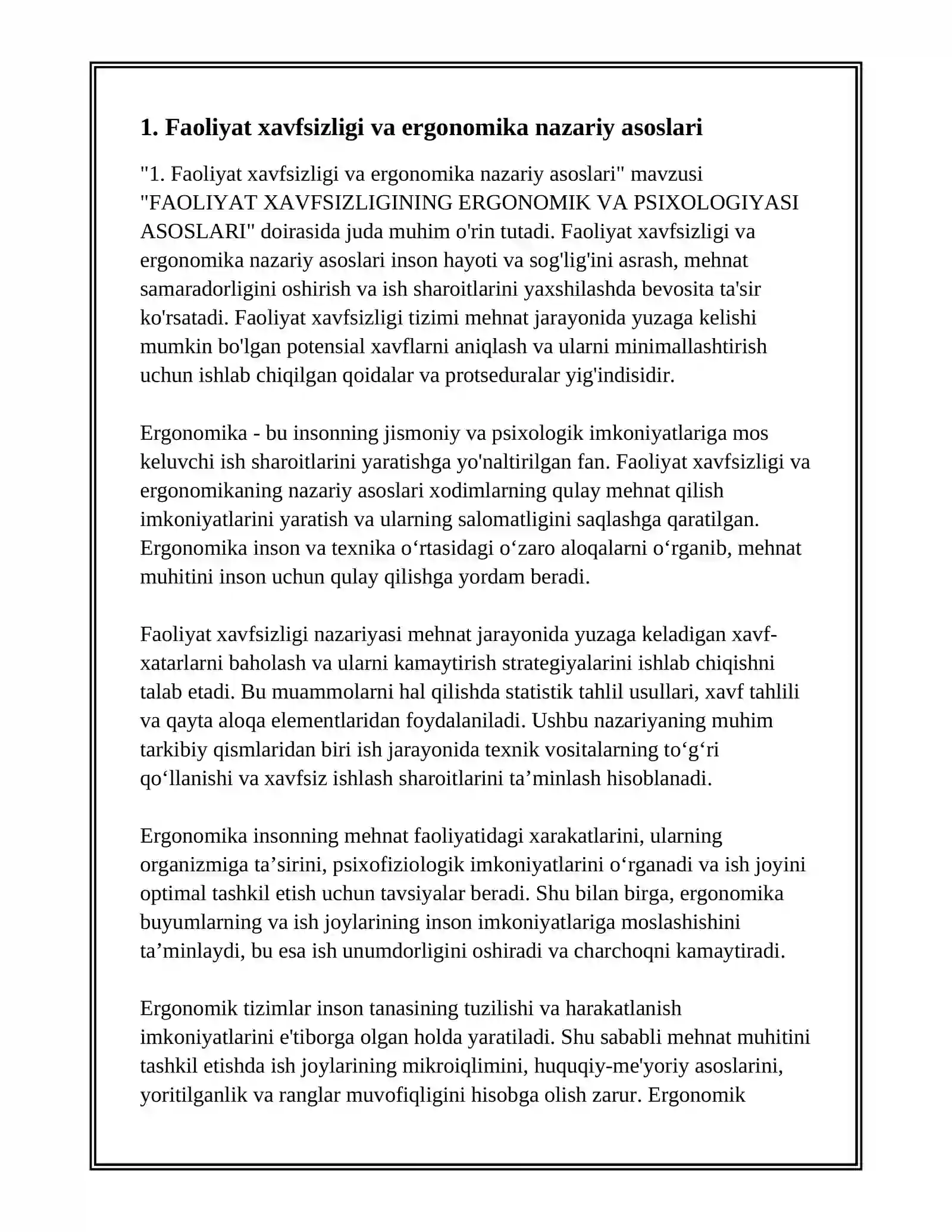 FAOLIYAT XAVFSIZLIGINING ERGONOMIK VA PSIXOLOGIYASI ASOSLARI 2