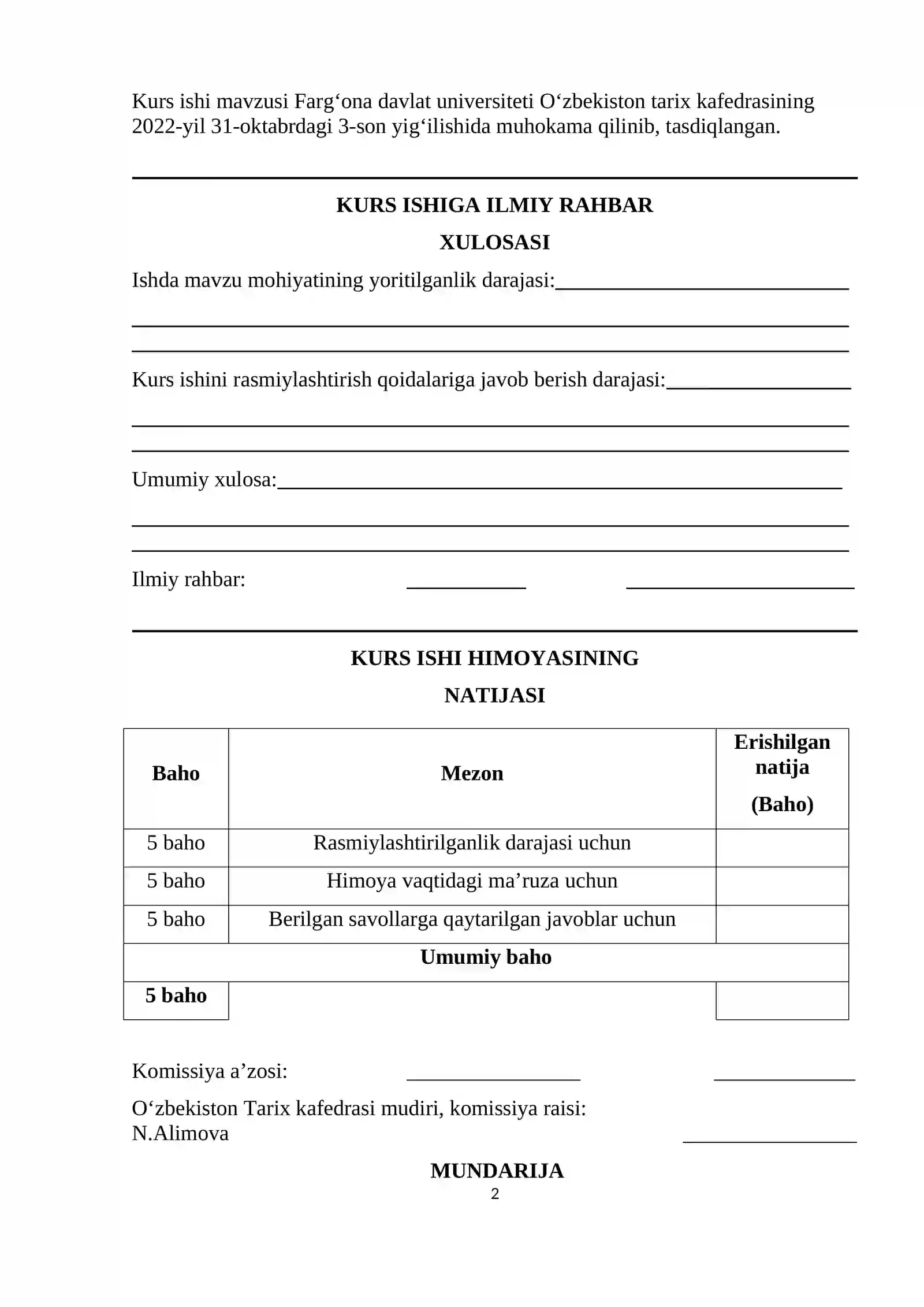 O‘ZBEKISTON TARIXI Fanidan Xudoyorxon portretiga siyosiy chizgilar mavzusidagi KURS ISHI 2
