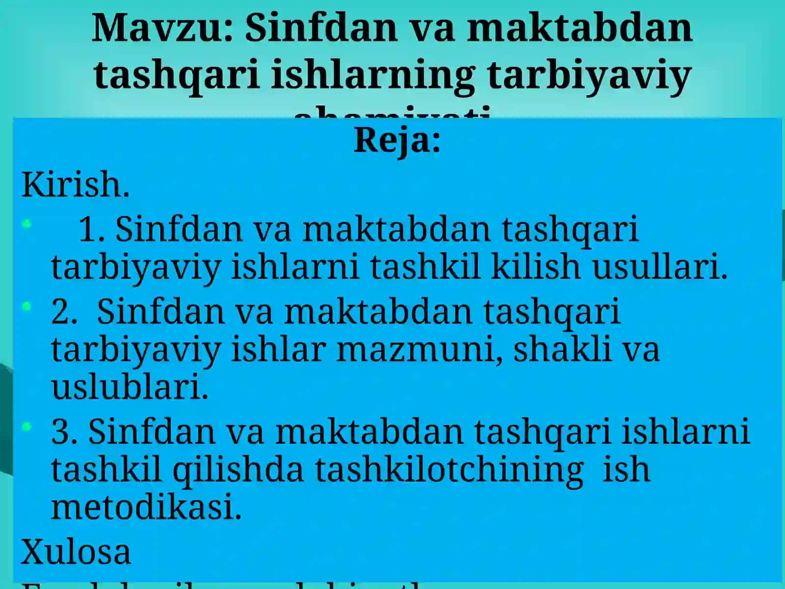 Tarbiyaviy ishlar metodikasi fanidan 2