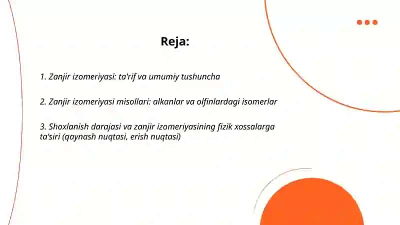 Organik birikmalarning tuzilishi (zanjir, holat, funksional guruh) boʻyicha izimeriyasi 2