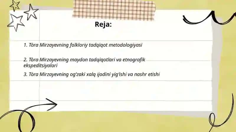 Tòra Mirzayevning òzbek folklorshunosligi rivojiga qòshgan hissasi 2