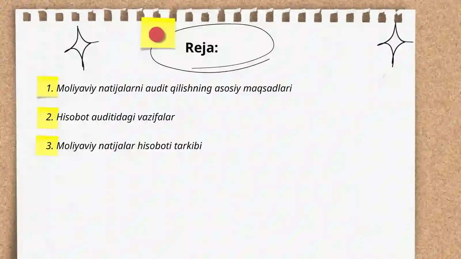 MOLIYAVIY NATIJALAR TO'G'RISIDAGI HISOBOT AUDITINING MAQSADI VAZIFALARI VA MA'LUMOT MANBALARI 2
