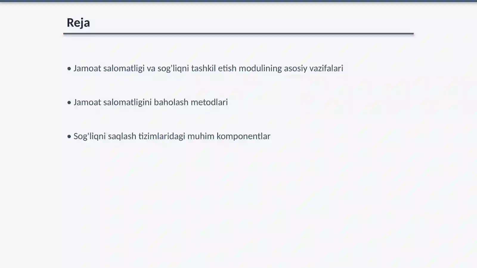 Jamoat salomatligi va sog'liqni tashkil etish moduli 2