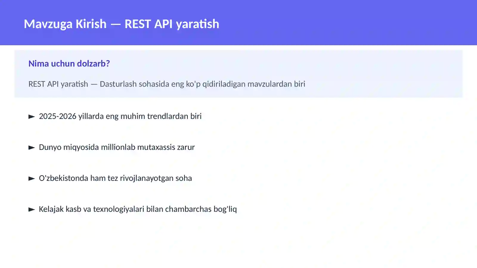 DASTURLASH | JAVASCRIPT VA WEB 2