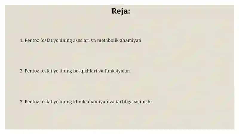 Pentozafosfat yo'lining metabolik jarayonlardagi axamiyati 2