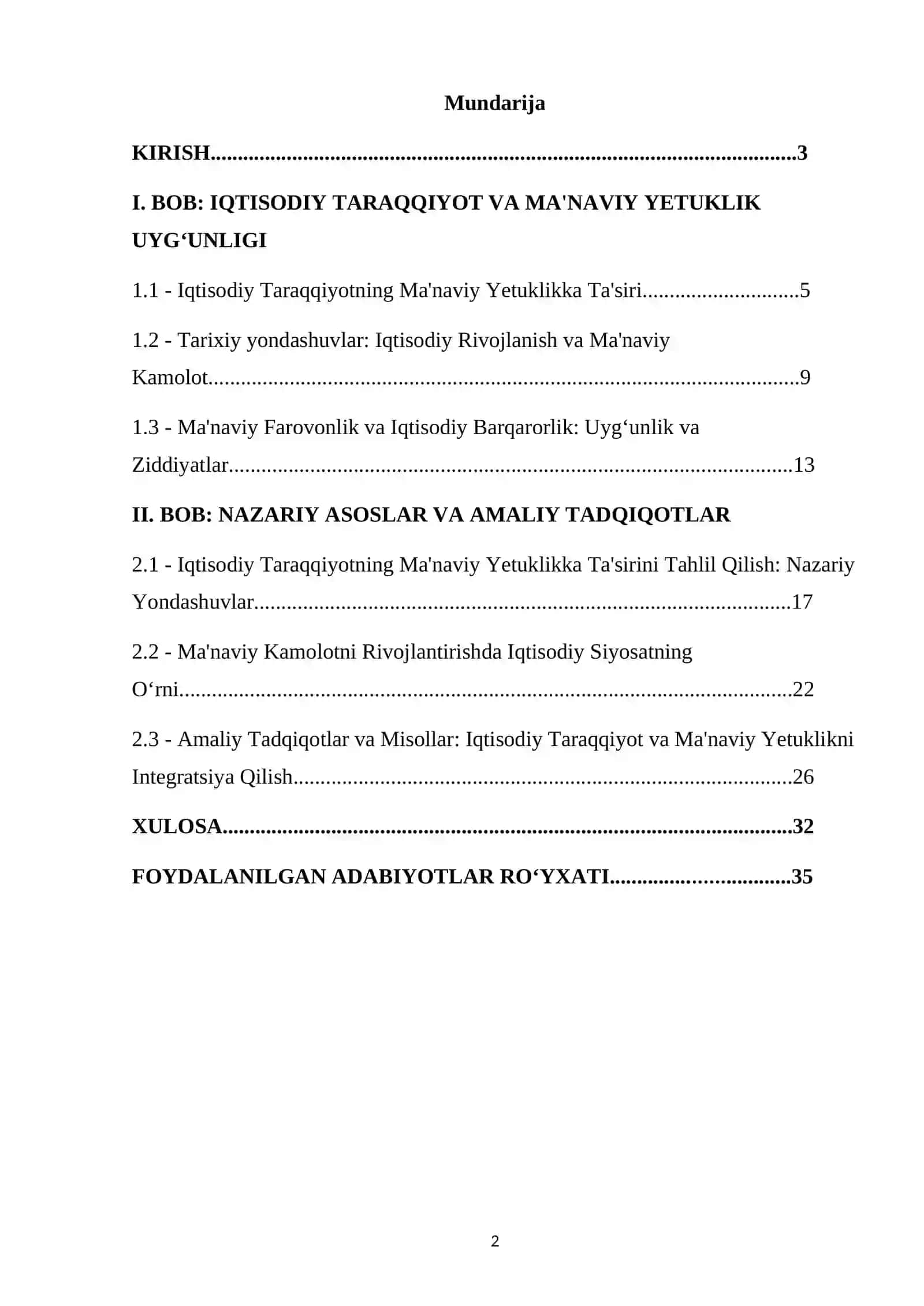 MA’NAVIY YETUKLIK VA IQTISODIY TARAQQIYOT KURSI 2
