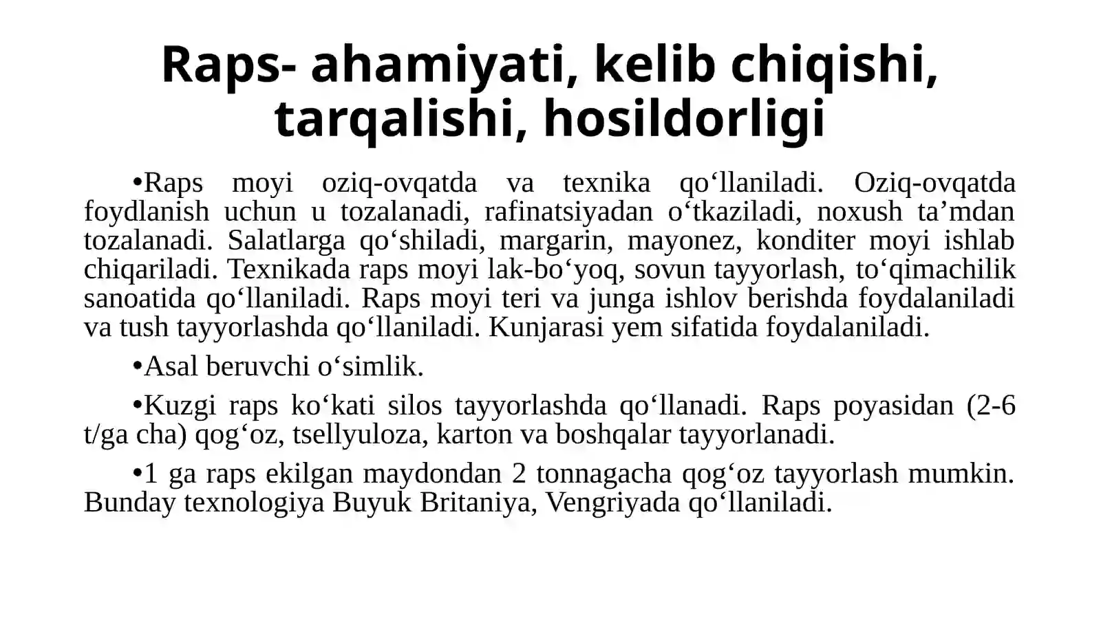 Raps yetishtirishning biologik asoslari va yetishtirish texnologiyasi 2
