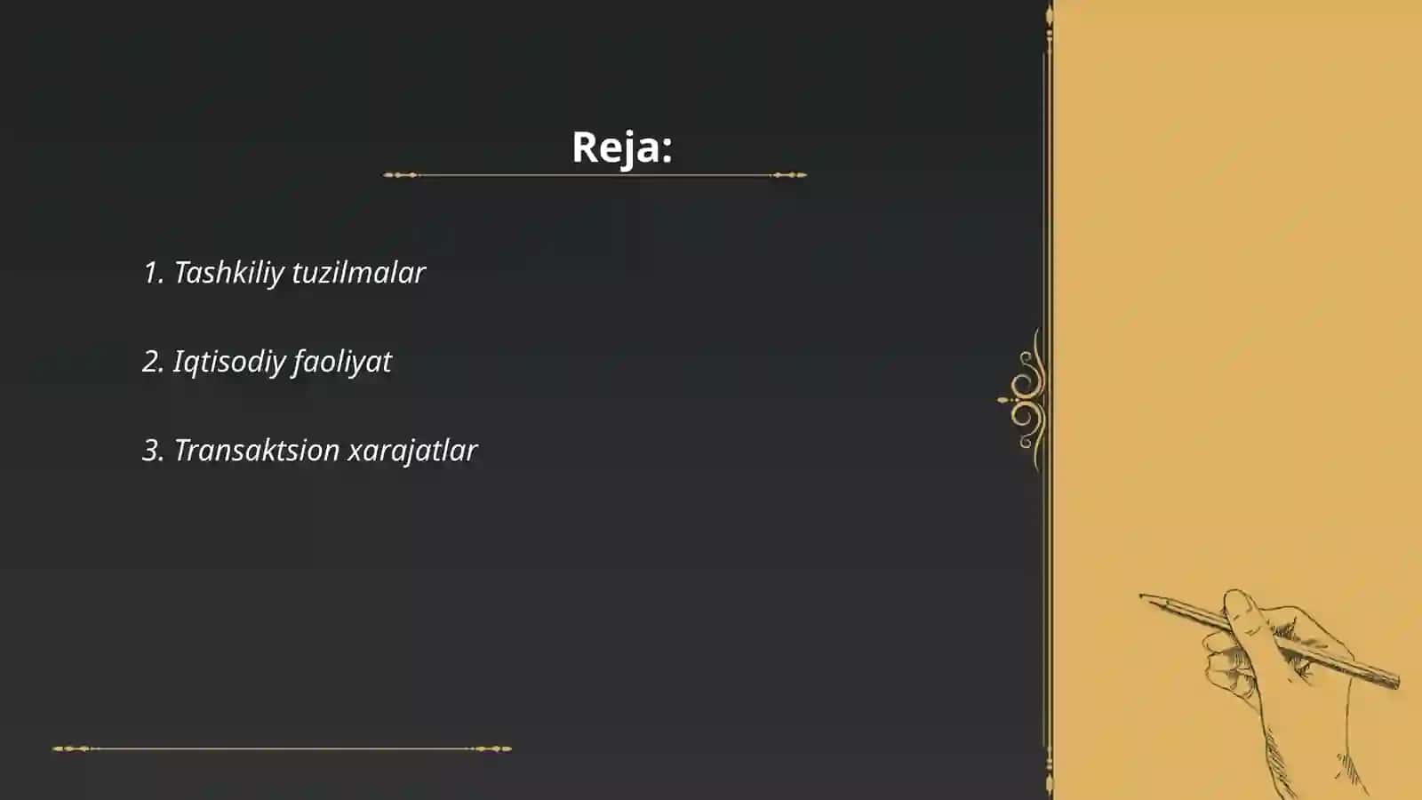 Tashkiliy tuzilmalar va iqtisodiyotning ishlashiuchun transaktsion xarajatlar va mulkiy huquqlarningahamiyatini ochib bergani va ko'rsatgani uchun 2