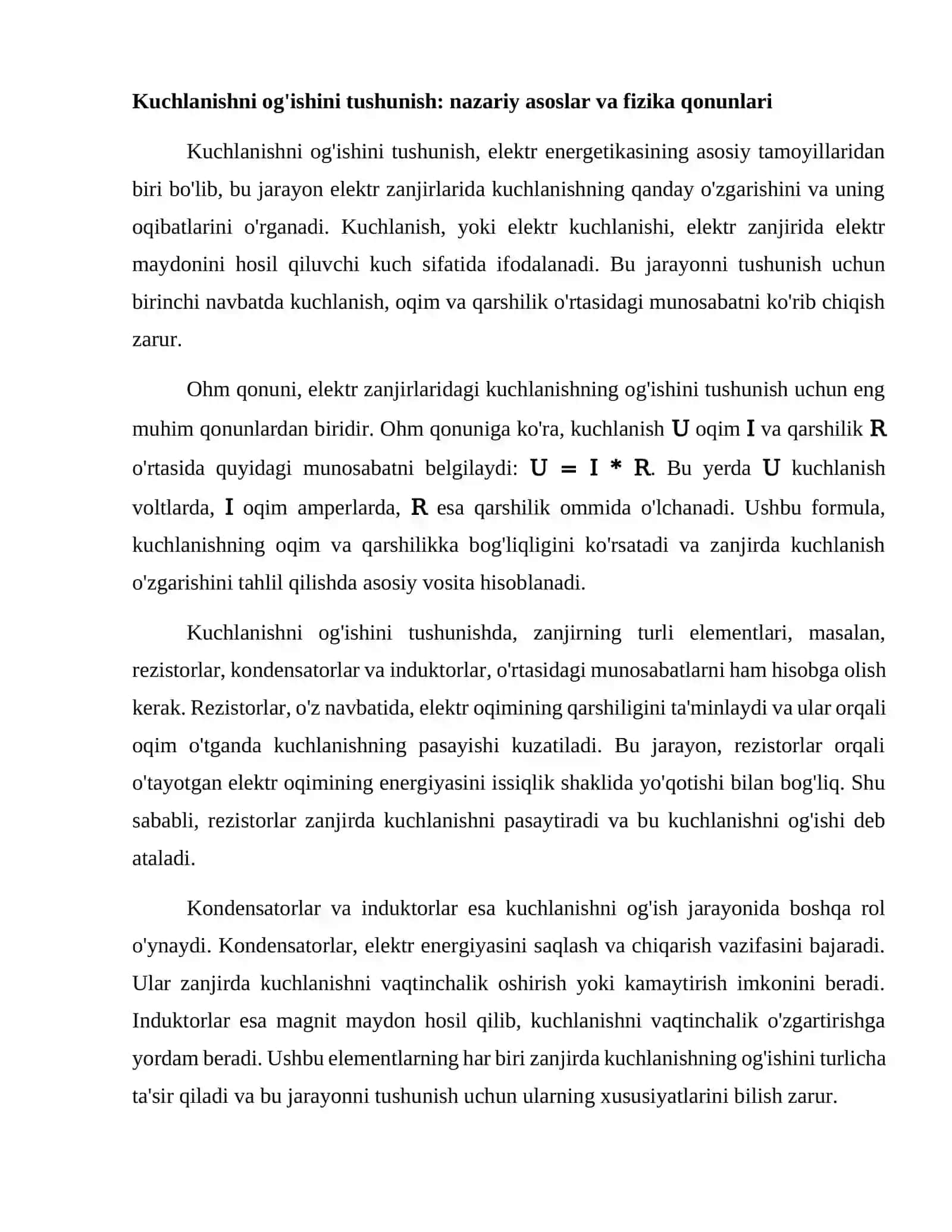 Kuchlanishni og'ishini tadqiq etish. 2