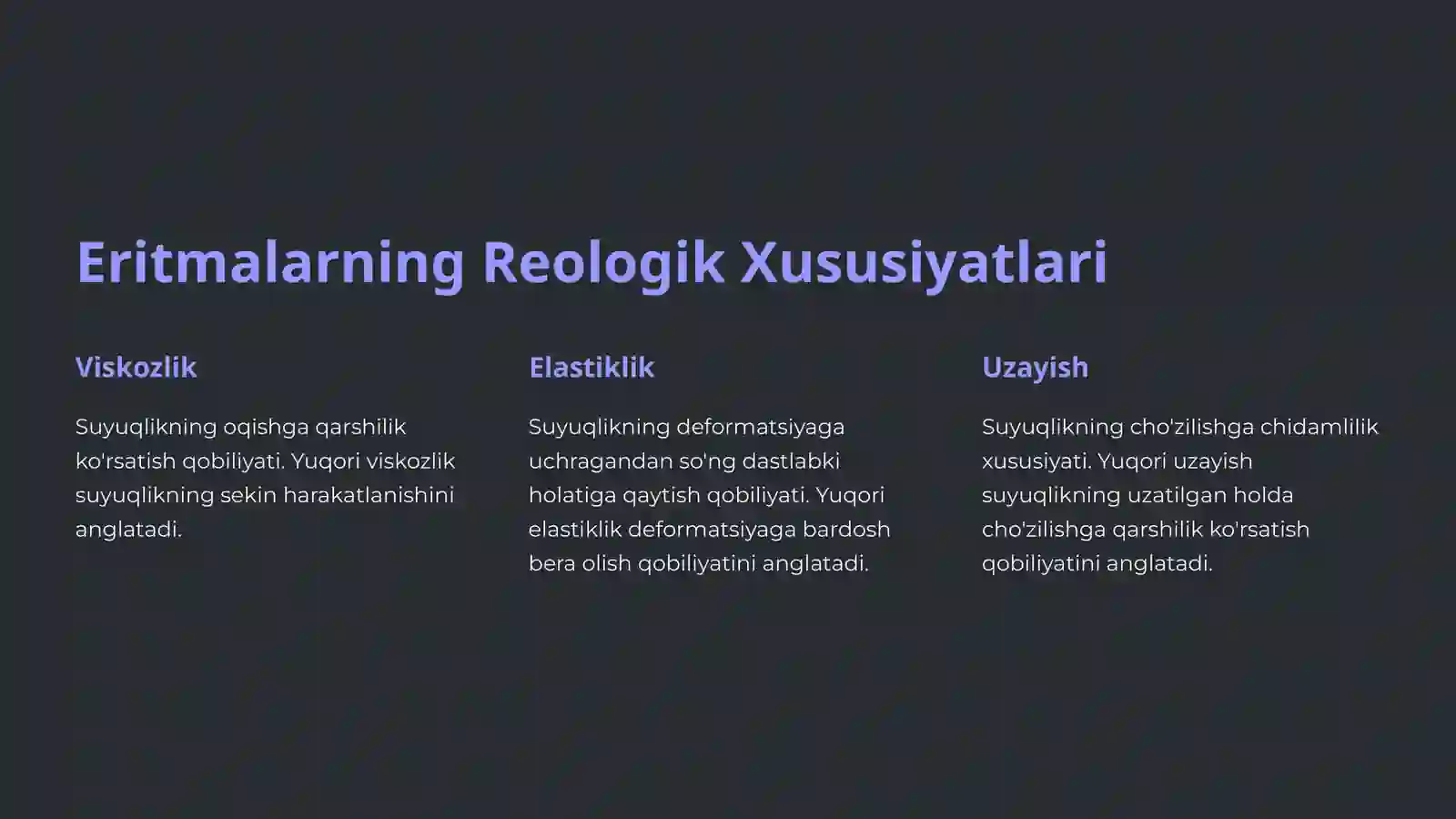 Yuqori Molekulyar Birikmalar Eritmalarining Xo'ssalari va Qonning Reologik Xo'ssalari 2