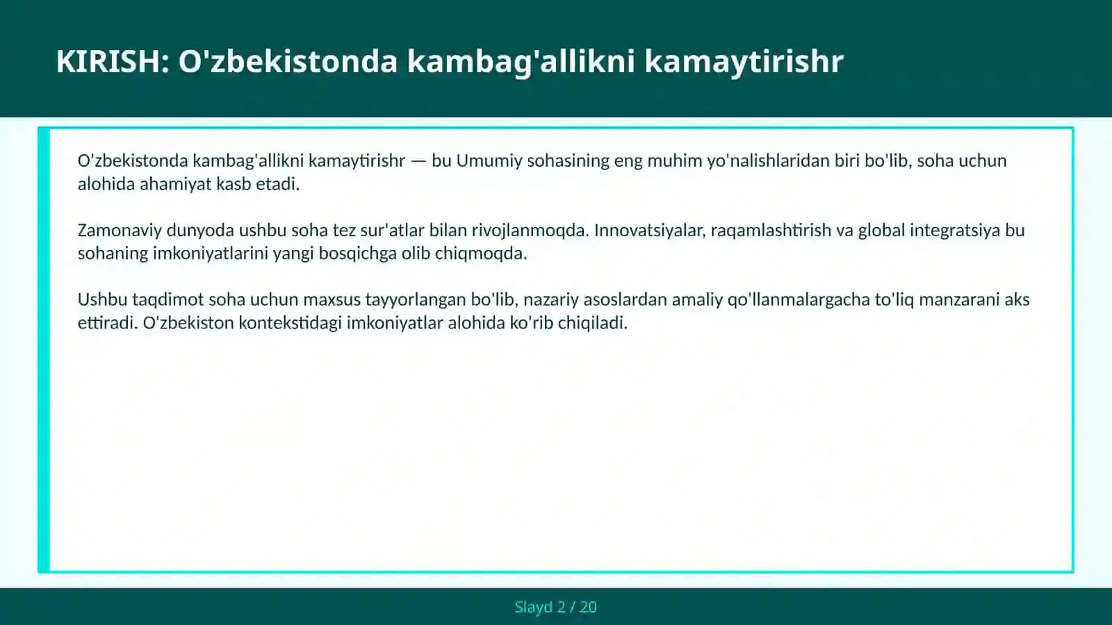 O'zbekistonda kambag'allikni kamaytirishr 2