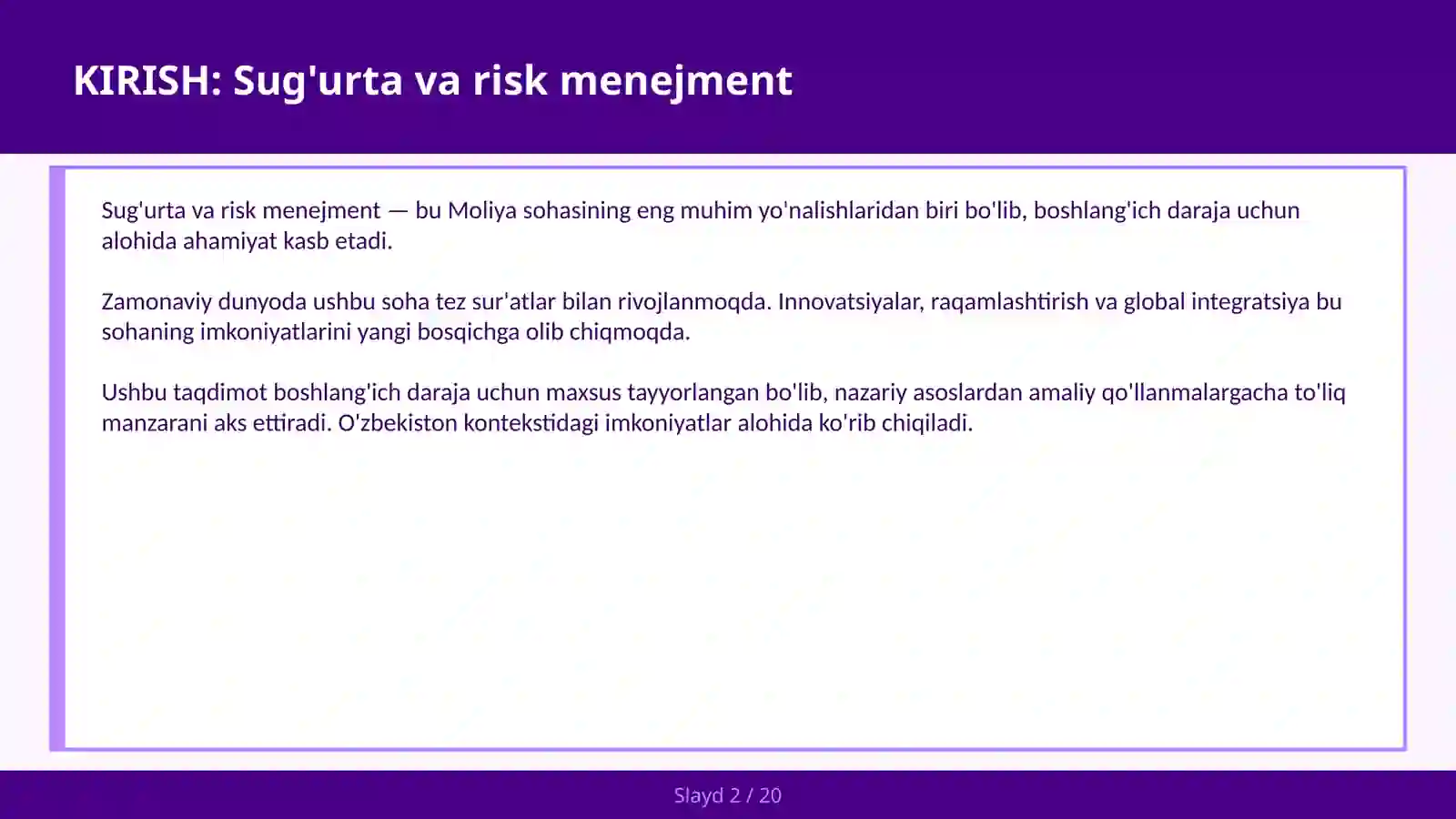 Sug'urta va Risk Menejment 2