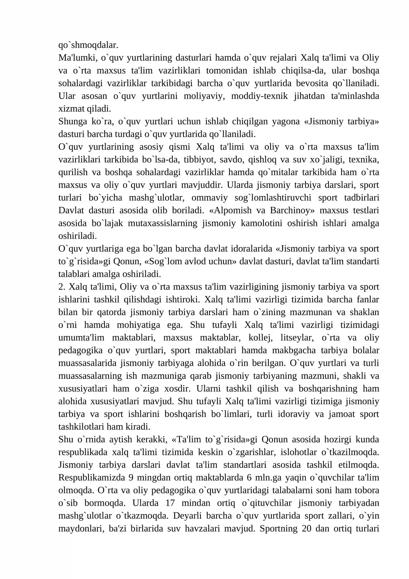 JISMONIY TARBIYA VA SPORTNI BOSHQARISHDA ISHTIROK ETUVCHI DAVLAT IDORALARI BOSHQARISHNING JAMIYAT TAHSKILOTLARI 2