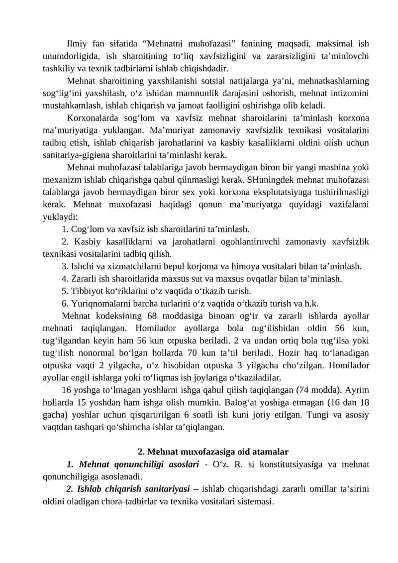 Mehnat Muxofazasiga oid Atama va Tushunchalar 2