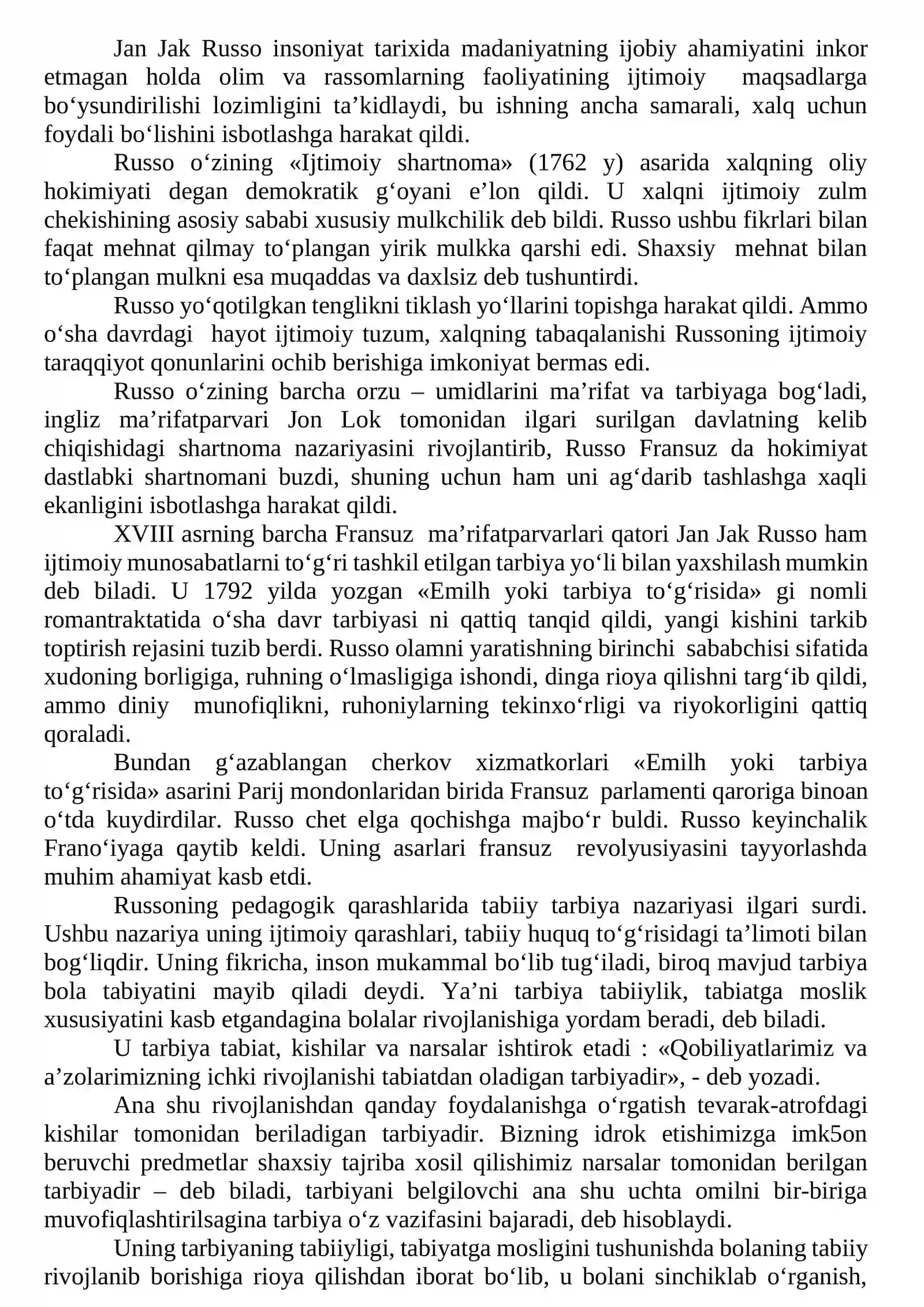 Jon – Jak Russoning pedagogik nazariyasi 2